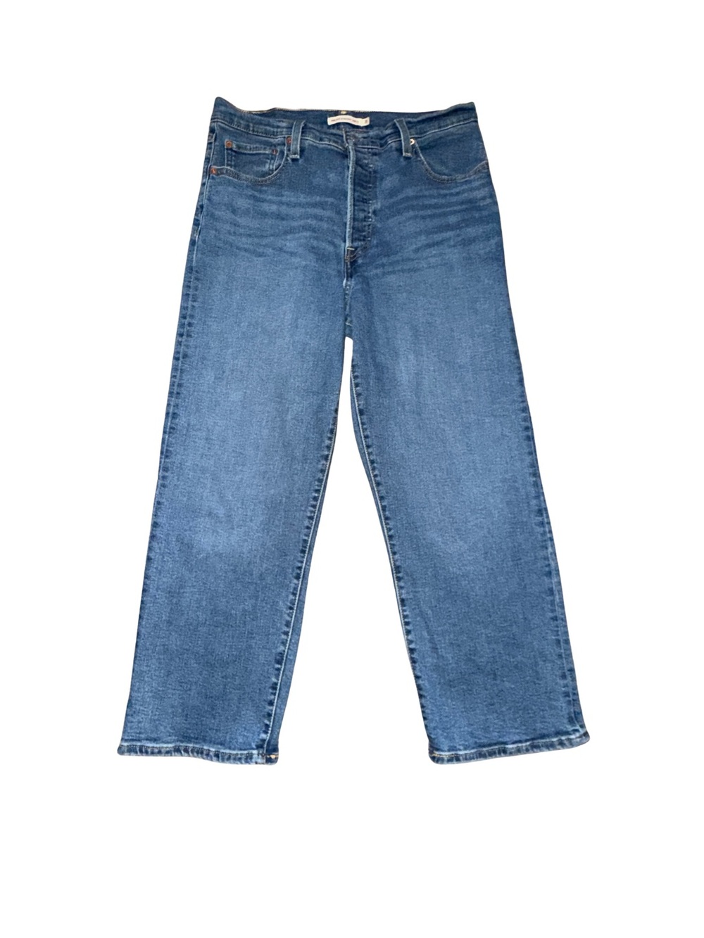Levis Ribcage Straight Ankle Jeans Women 31 Medium Wash High Rise Denim crop